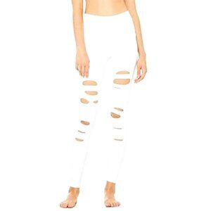 ALO Yoga White Ripped High-Waist Leggings